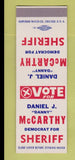 Matchbook Cover - Daniel McCarthy Sheriff Election SAMPLE