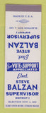 Matchbook Cover - Steve Balzan Supervisor Election 1952 WEAR SAMPLE