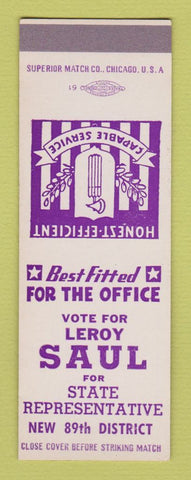 Matchbook Cover - Leroy Saul State Rep Election SAMPLE