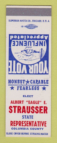 Matchbook Cover - Albert Strausser Rep Election Columbia County SAMPLE