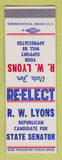 Matchbook Cover - RW Lyons State Senator Election SAMPLE