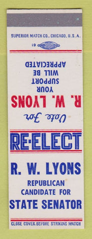 Matchbook Cover - RW Lyons State Senator Election SAMPLE