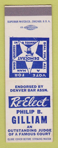 Matchbook Cover - Philip Gilliam Judge Election Denver Colorado SAMPLE