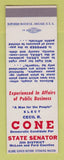 Matchbook Cover - Cecil Cone State Senator Election McLean Ford County SAMPLE