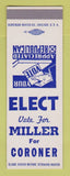 Matchbook Cover - Miller for Coroner Election SAMPLE