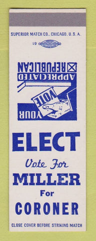 Matchbook Cover - Miller for Coroner Election SAMPLE