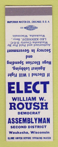 Matchbook Cover - William Roush Assemblyman Election Waukesha WI SAMPLE