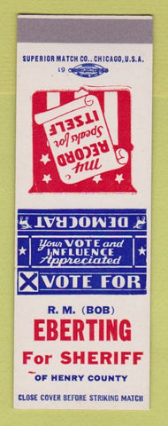 Matchbook Cover - RM Eberting Sheriff Election Henry County SAMPLE
