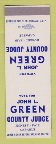 Matchbook Cover - John Green County Judge Election SAMPLE