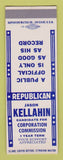 Matchbook Cover - Jason Kellahin Corporation Commission Election SAMPLE