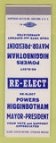 Matchbook Cover - Powers Higginbotham Mayor President Election SAMPLE