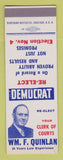 Matchbook Cover - WM F Quinlan Clerk of Courts Election SAMPLE
