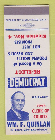 Matchbook Cover - WM F Quinlan Clerk of Courts Election SAMPLE