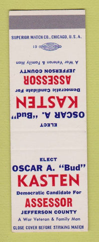 Matchbook Cover - Oscar Kasten Assessor Election Jefferson County SAMPLE