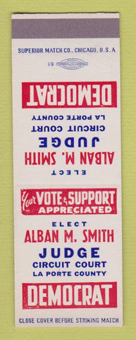 Matchbook Cover - Alban Smith Udge Election La Porte County SAMPLE