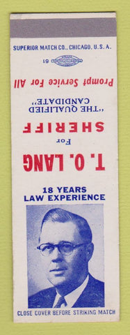 Matchbook Cover - TO Lang Sheriff Election SAMPLE