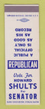 Matchbook Cover - Howard Shults for Senator Election SAMPLE
