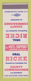 Matchbook Cover - Oral Ricke County Commissioner Election SAMPLE