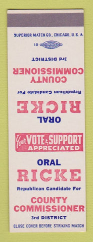 Matchbook Cover - Oral Ricke County Commissioner Election SAMPLE