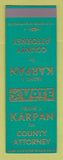 Matchbook Cover - Frank Karpan County Attorney Election SAMPLE