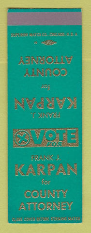 Matchbook Cover - Frank Karpan County Attorney Election SAMPLE