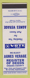 Matchbook Cover - Agnes Verage Register of Deeds Election Oneida County SAMPLE