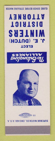 Matchbook Cover - JE Dutch Winters District Attorney Election SAMPLE