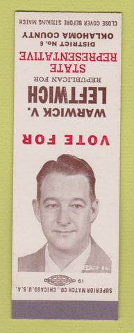 Matchbook Cover - Warwick Leftwich State Rep Oklahoma County SAMPLE