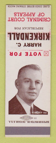 Matchbook Cover - Harry Kirkendall Criminal Court of Appeals Election SAMPLE