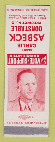 Matchbook Cover - Carlie Asbeck Constable Election SAMPLE