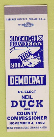 Matchbook Cover - Neil Duck County Commissioner Election CREASED SAMPLE