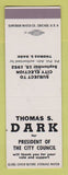 Matchbook Cover - Thomas Dark City Council President Election WEAR SAMPLE