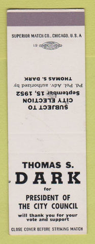 Matchbook Cover - Thomas Dark City Council President Election WEAR SAMPLE