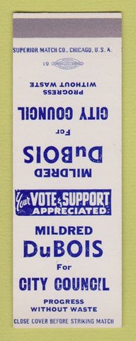 Matchbook Cover - Mildred DuBois for City Council Election SAMPLE