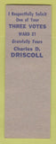 Matchbook Cover - Charles Driscoll Suffolk District Brighton Alston  SAMPLE