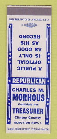 Matchbook Cover - Charles Morhous Treasurer Clinton County SAMPLE