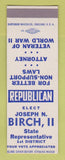 Matchbook Cover - Joseph Birch II State Rep Election  SAMPLE