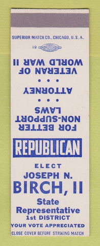 Matchbook Cover - Joseph Birch II State Rep Election  SAMPLE