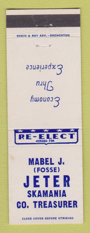 Matchbook Cover - Mabel Fosse Jeter Skamania County Treasurer WA