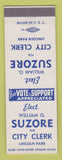 Matchbook Cover - William G Suzore City Clerk Lincoln Park MI