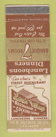 Matchbook Cover - Lou's Village Restaurant San Jose CA WEAR