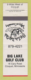 Matchbook Cover - Big Lake Golf Club Cloquet MN