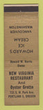 Matchbook Cover - New Virginia Restaurant Oyster Grotto Portland OR Vancouver WA