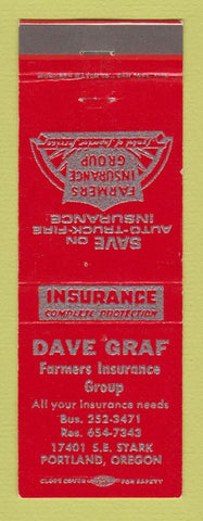 Matchbook Cover - Dave Graf Farmer's Insurance Portland OR 1969