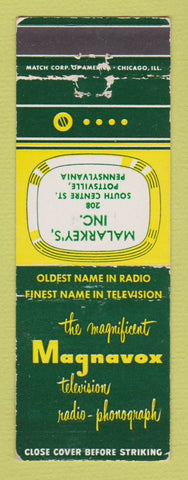 Matchbook Cover - Magnavox TV Malarkey's Pottsville PA WORN