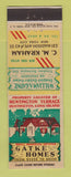 Matchbook Cover - Gatke Homes CM Kraham New York City
