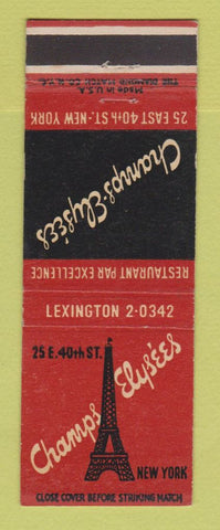 Matchbook Cover - Champs Elysees French Restaurant New York City Eiffel Tower