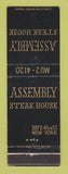 Matchbook Cover - Assembly Steak Hosue New York City