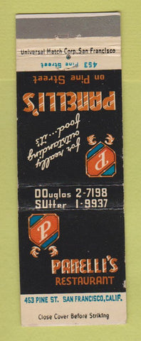 Matchbook Cover - Panelli's Restaurant San Francisco CA