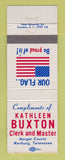 Matchbook Cover - Kathleen Buxton Clerk Master Morgan County Wartburg TN